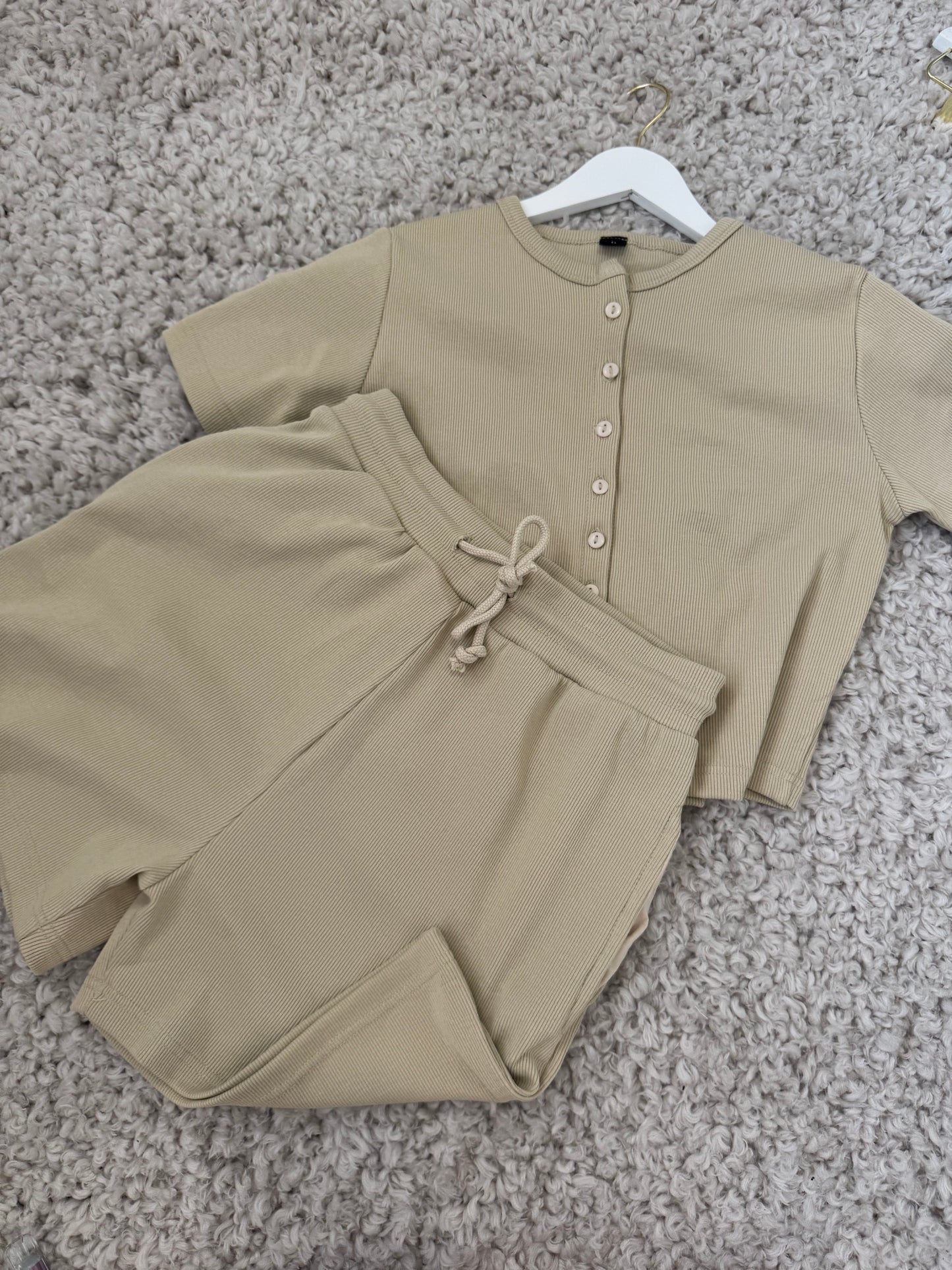 Ribbed Button Front Top And Shorts Set