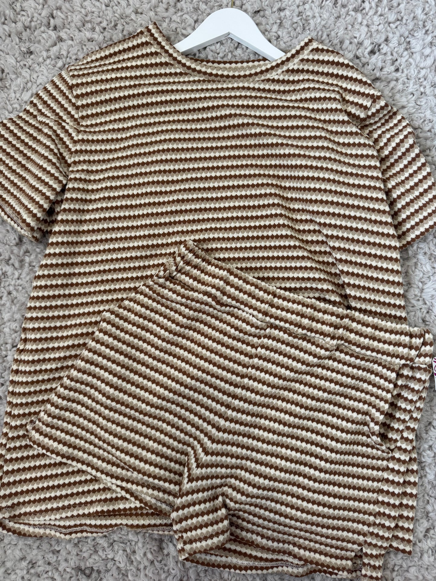 Striped Woven Short Sleeve Top And Shorts Set