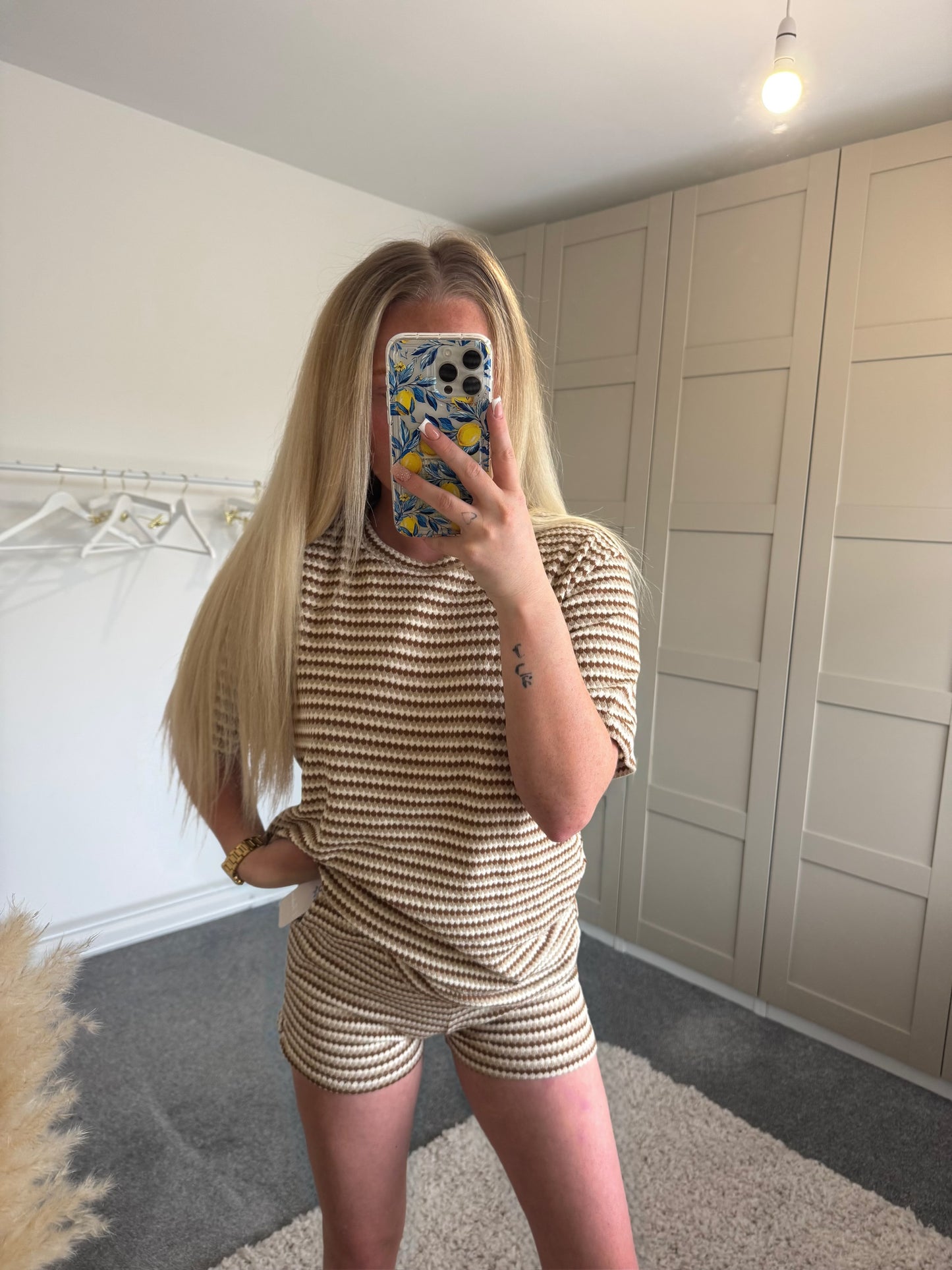 Striped Woven Short Sleeve Top And Shorts Set