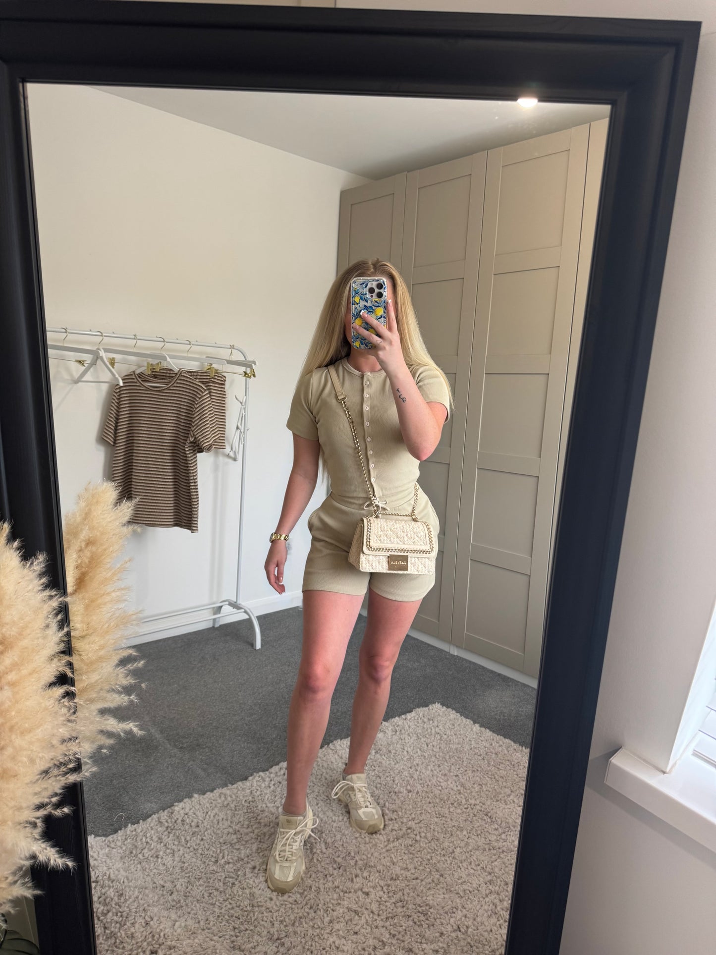 Ribbed Button Front Top And Shorts Set