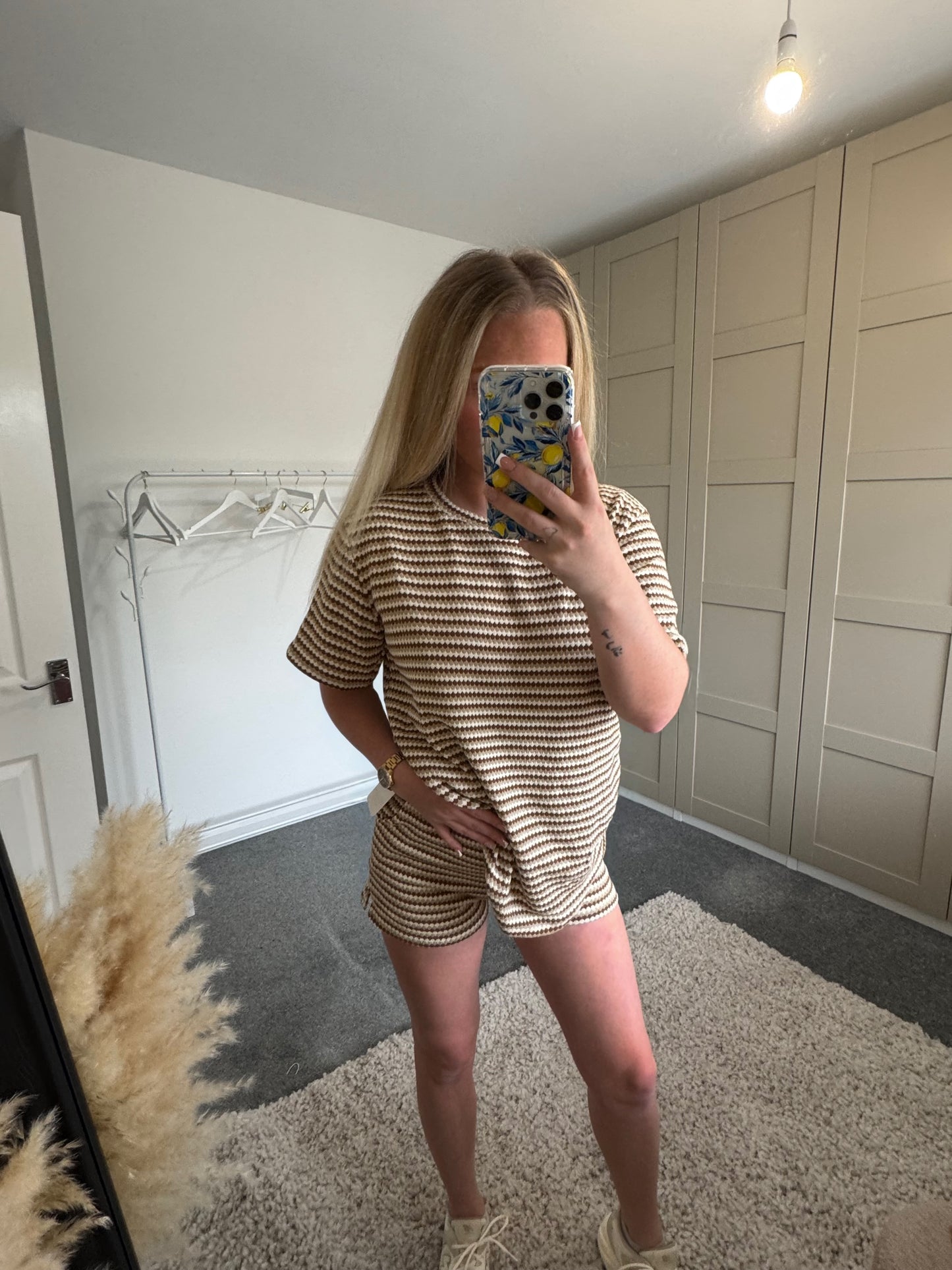 Striped Woven Short Sleeve Top And Shorts Set