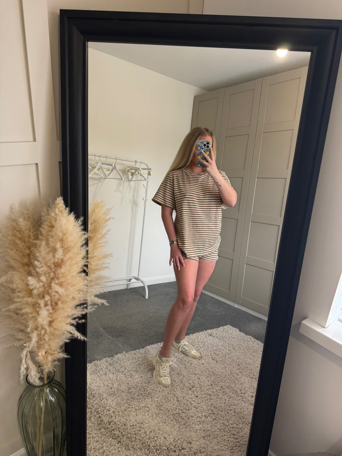 Striped Woven Short Sleeve Top And Shorts Set