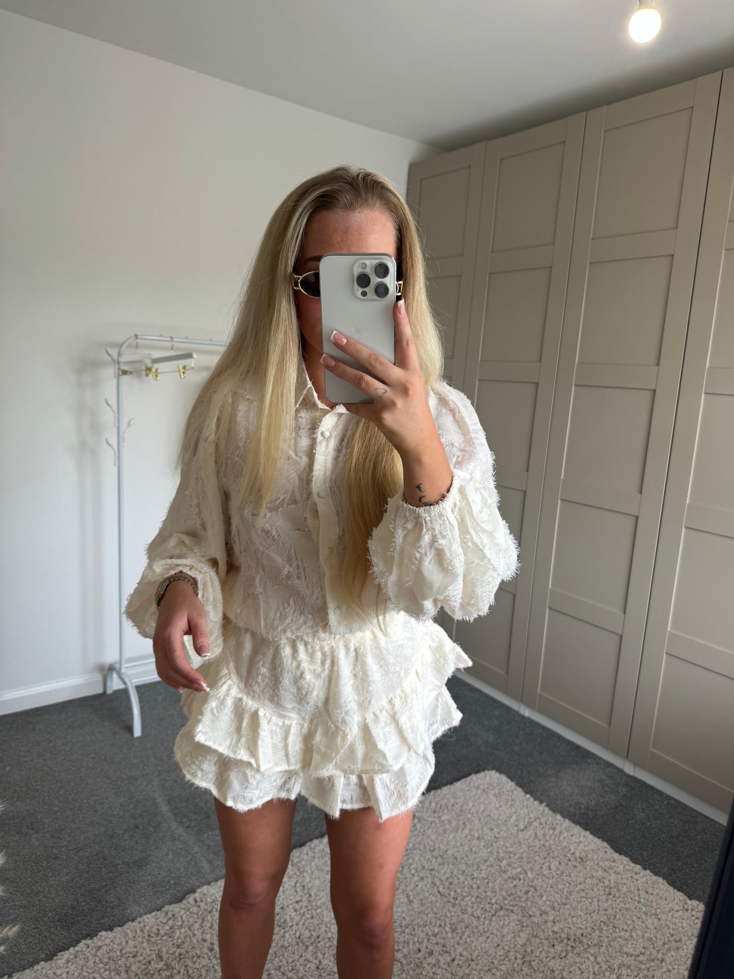Textured Blouse And Frill Skort Set