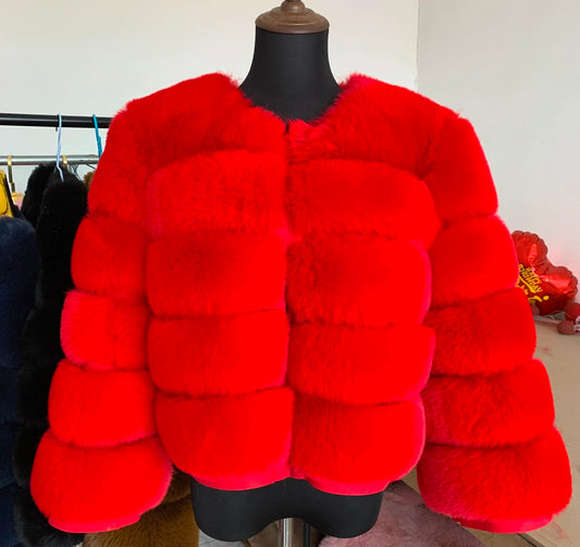 Red faux fur coat (PRE ORDER 12 DAY DELIVERY)