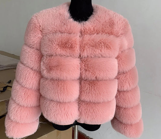 Pink faux fur coat